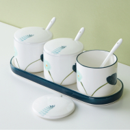 Bone china three piece seasoning pot